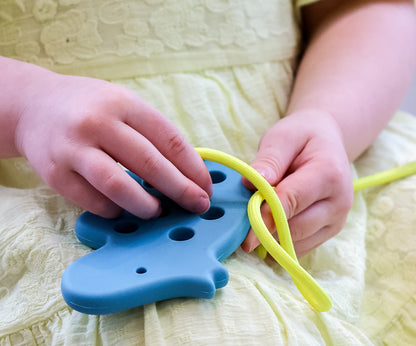 Set of three animal-themed threading toys by Baby Ellor, colorful and safe for children's educational play and fine motor skills.