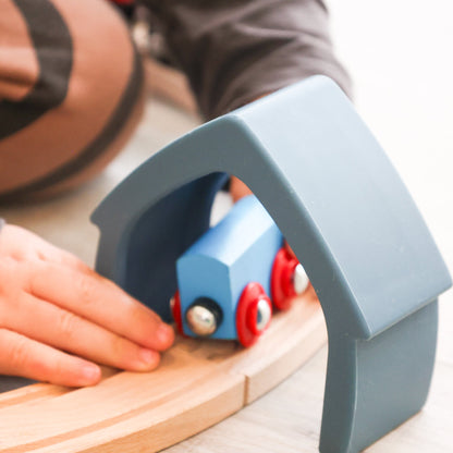 Colorful silicone stacking houses by Baby Ellor Store, arranged in a playful tower for babies and toddlers.