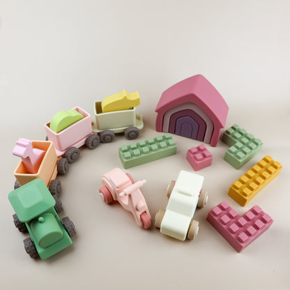 Colorful silicone stacking houses toy by Baby Ellor Store, featuring soft, stackable building blocks for toddler play and developmental fun.