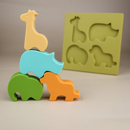 Baby Ellor silicone safari shape puzzle featuring colorful animal-shaped pieces for children’s educational play and fine motor skills.