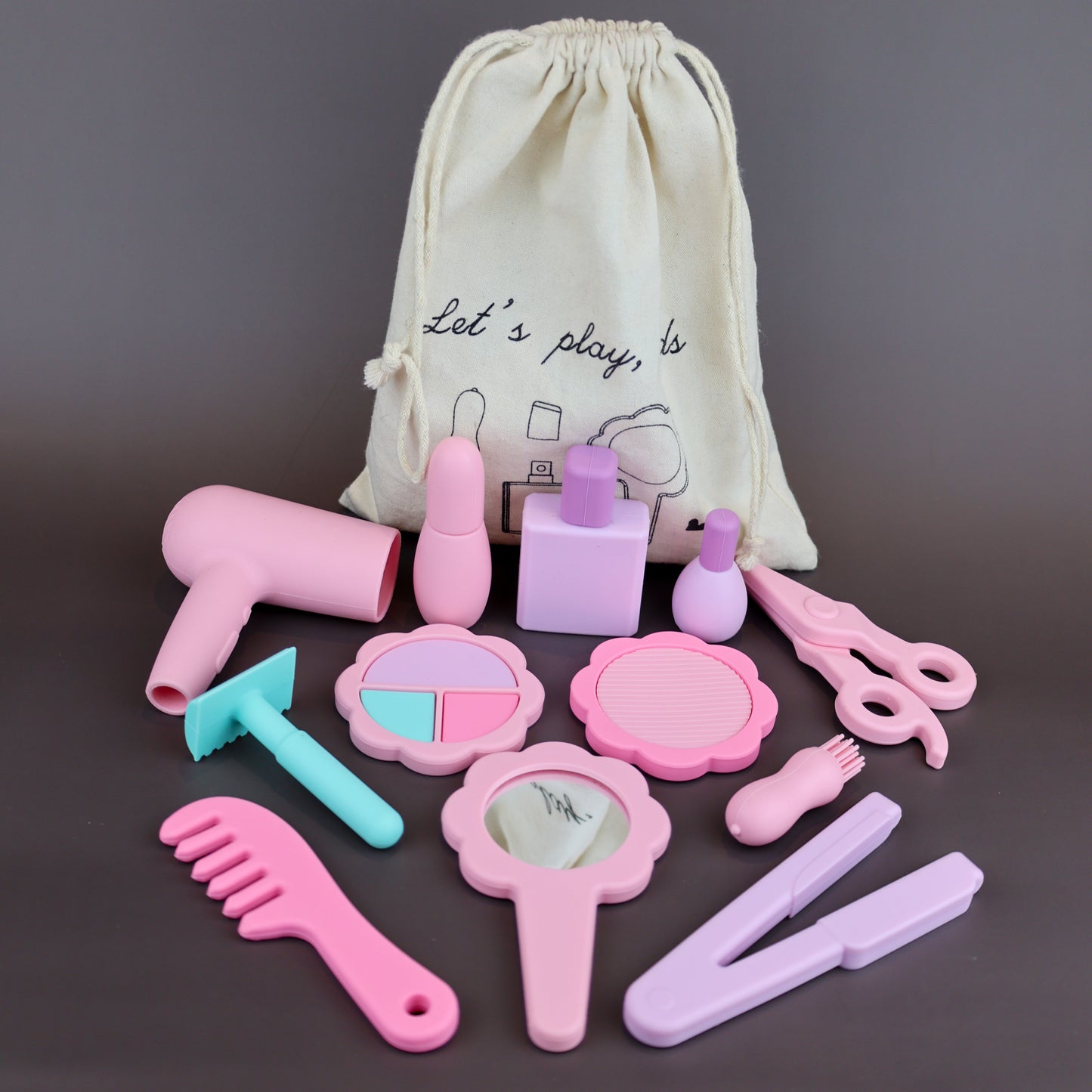 Baby Ellor silicone beauty and hair role play set with 12 colorful toy accessories for pretend play and imaginative fun.