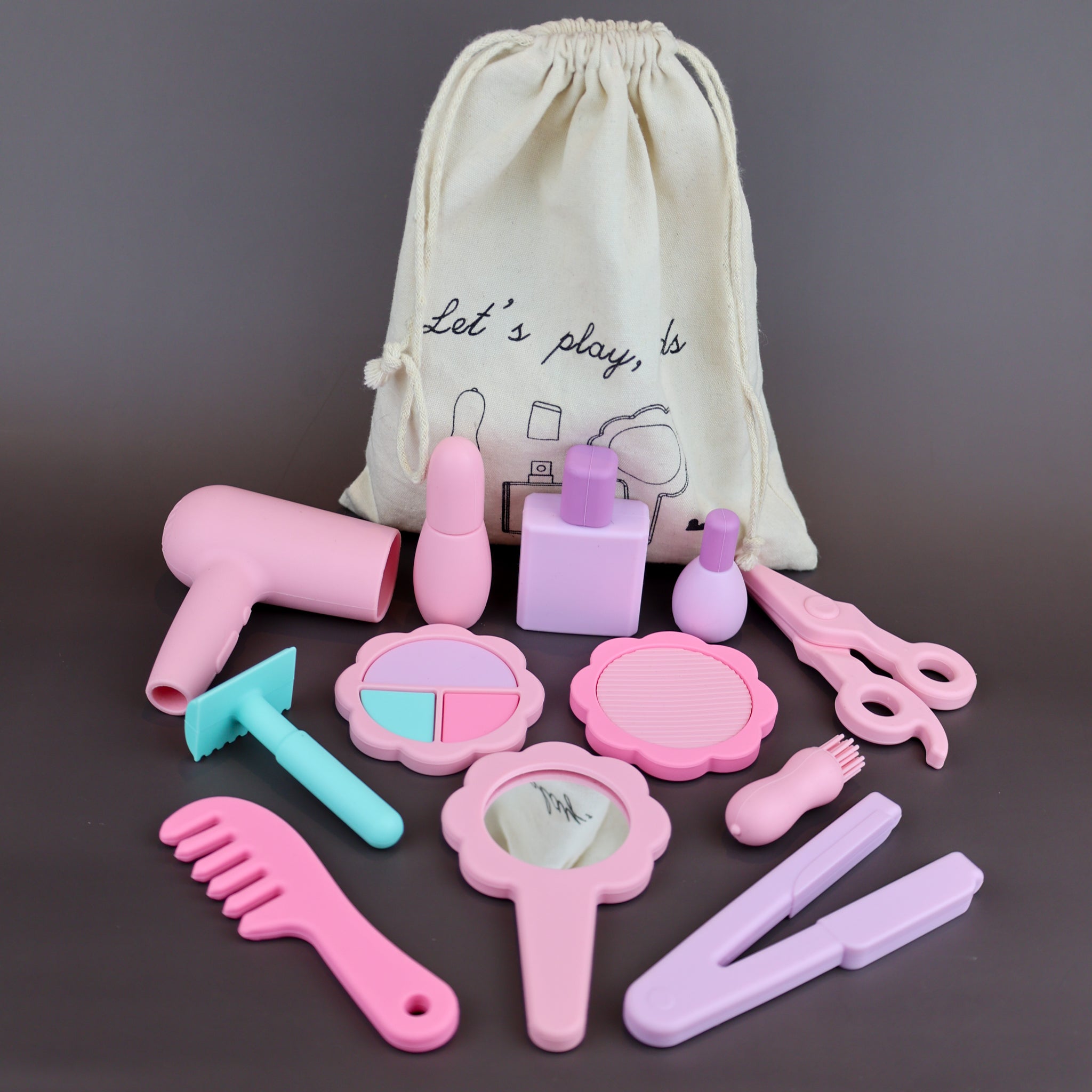 Baby Ellor silicone beauty and hair role play set with 12 colorful toy accessories for pretend play and imaginative fun.