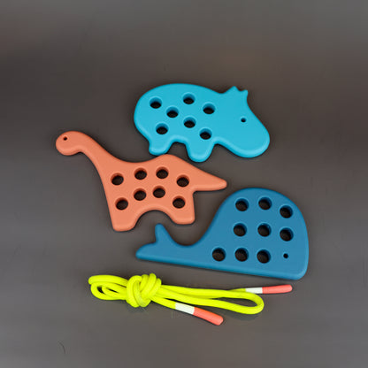 Baby Ellor animal threading toys set of 3, colorful wooden toys for children to practice threading and fine motor skills.