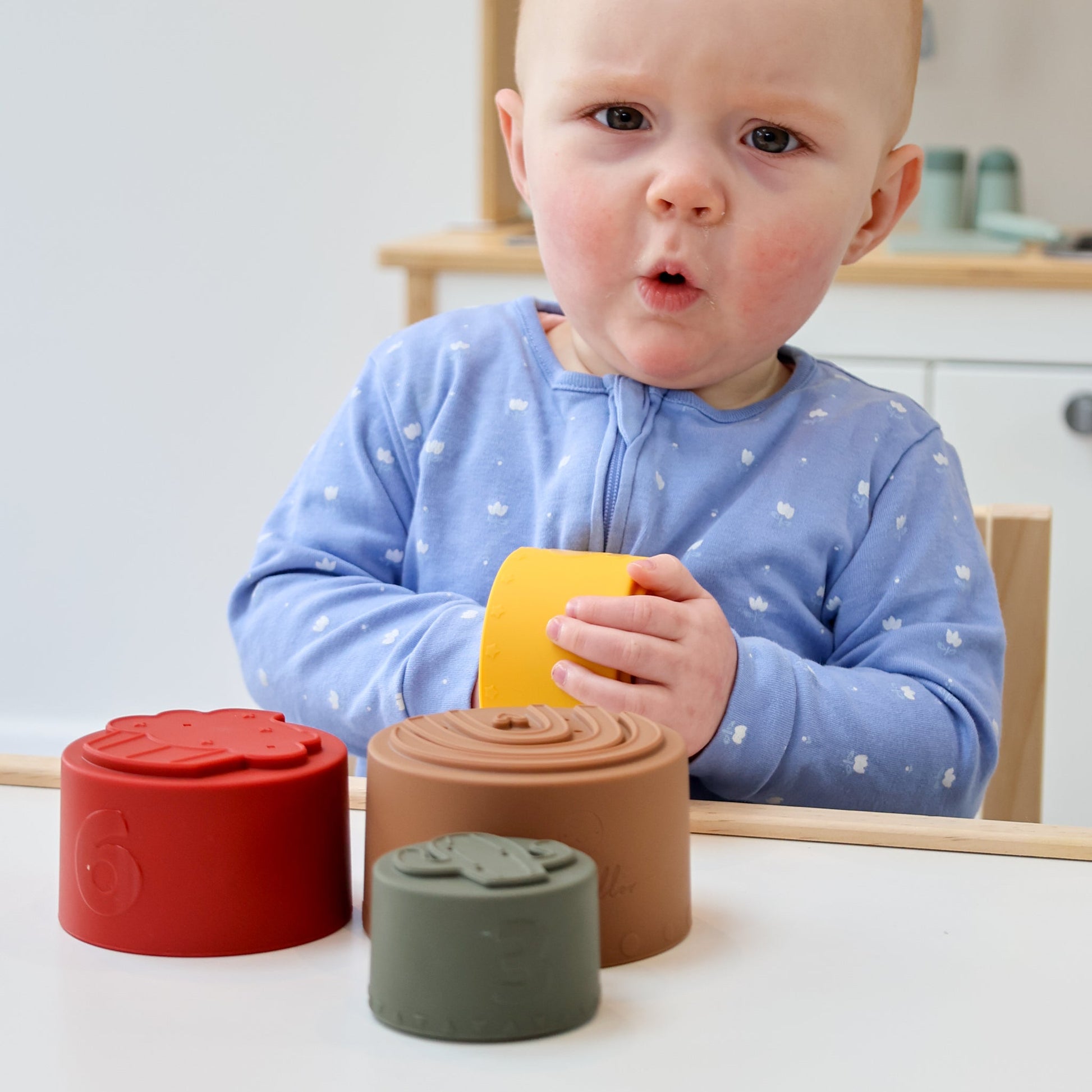 Montessori style silicone stacking cups for toddlers