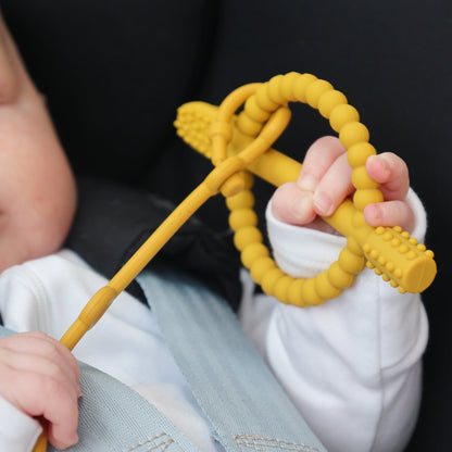 Baby Ellor silicone pacifier strap with adjustable clip and colorful beads for secure, stylish pacifier attachment.