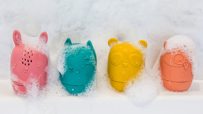 Baby Ellor silicone animal bath toy set with colorful, soft rubber animals for children’s bath time fun.