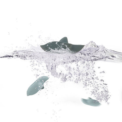Baby Ellor silicone shark bath toy featuring colorful, soft shark boats for kids' water play and bath time fun.