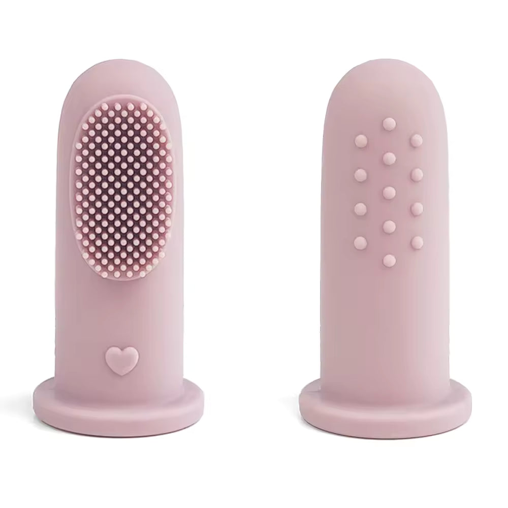 Baby Ellor silicone finger toothbrush for babies and toddlers, showing soft, flexible brush on a child's finger for gentle oral cleaning.