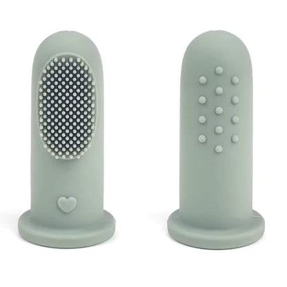 Baby ellor silicone finger toothbrush for babies and toddlers, shown on a child's hand for gentle oral cleaning.