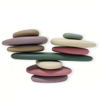 Baby Ellor silicone stacking pebbles set of 36 colorful, flexible pebbles for toddler play and developmental activities.