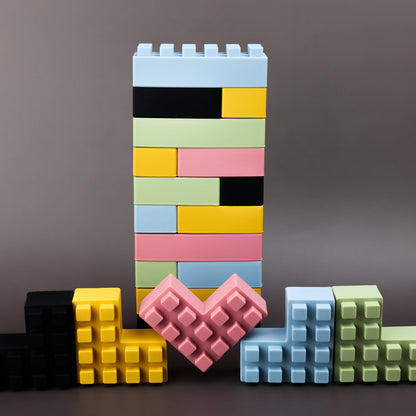 20-piece silicone brick set by Baby Ellor Store, colorful flexible building blocks for kids, arranged in a playful stack.