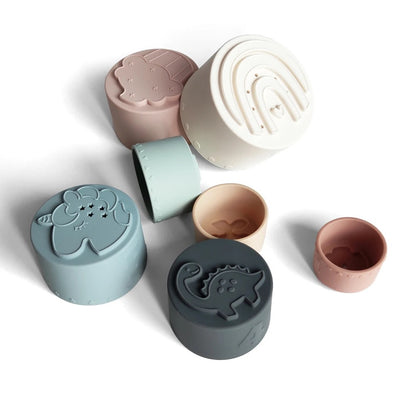 Colorful silicone stacking cups for children, designed for play and learning, by Ellor & Co. Toys and games collection.