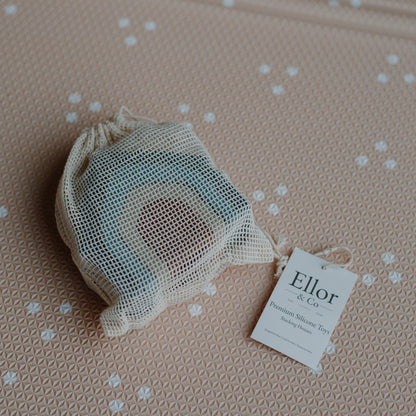 Colorful silicone baby toys collection by Ellor & Co, featuring soft, safe, and textured toys for infants and toddlers.